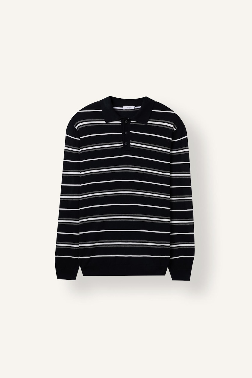 Men NAVY Polo Collar Knitwear Pullover