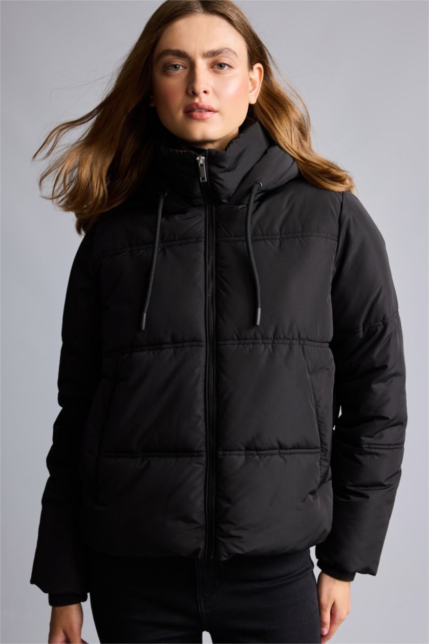 Kadın Siyah Regular Fit Şişme Mont