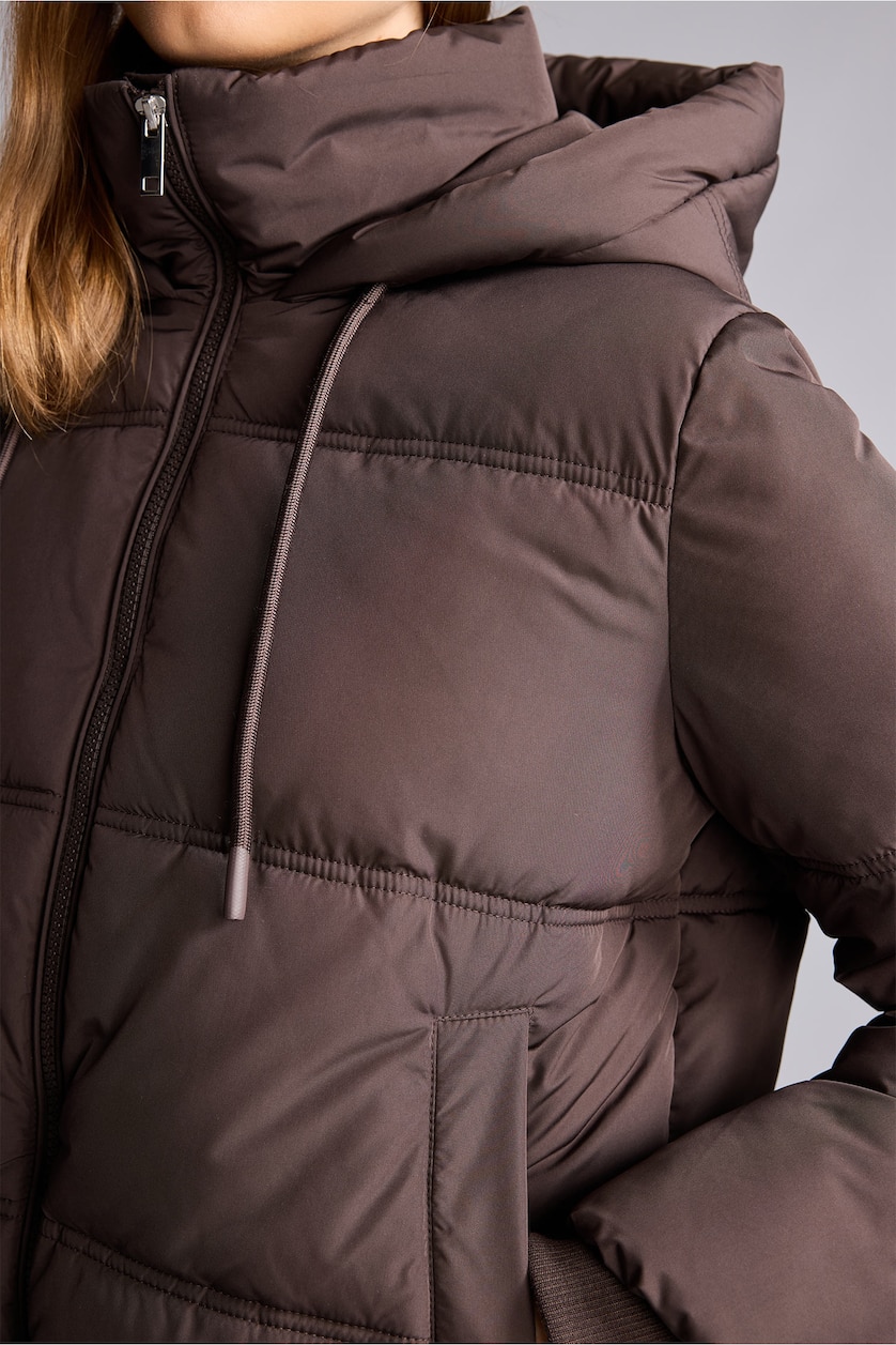 Women Brown Zipper Puffer Jacket