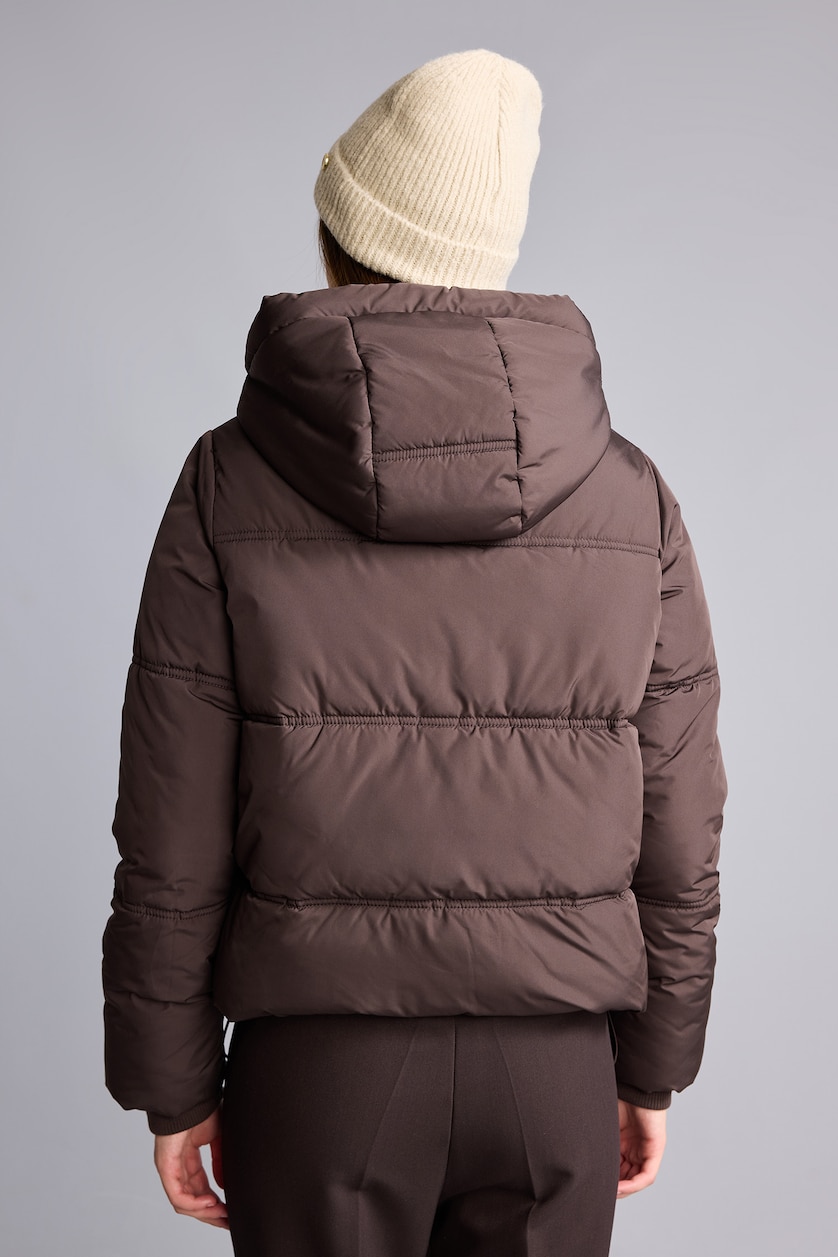 Women Brown Zipper Puffer Jacket