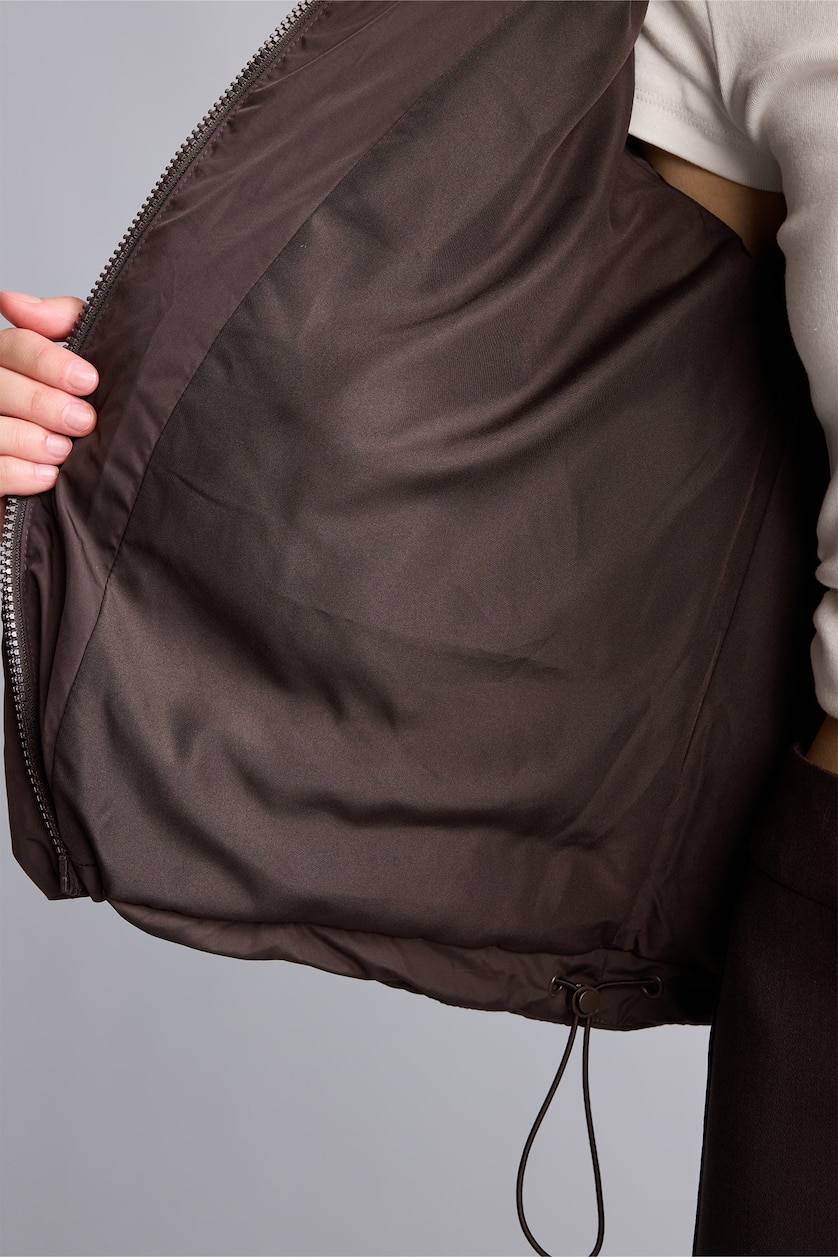 Women Brown Zipper Puffer Jacket