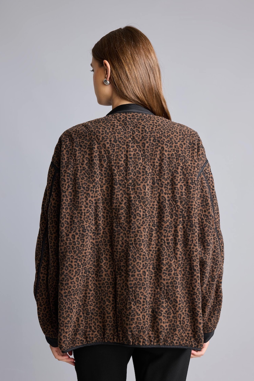 Kadın Siyah Relaxed Fit Leopar Desenli Mont