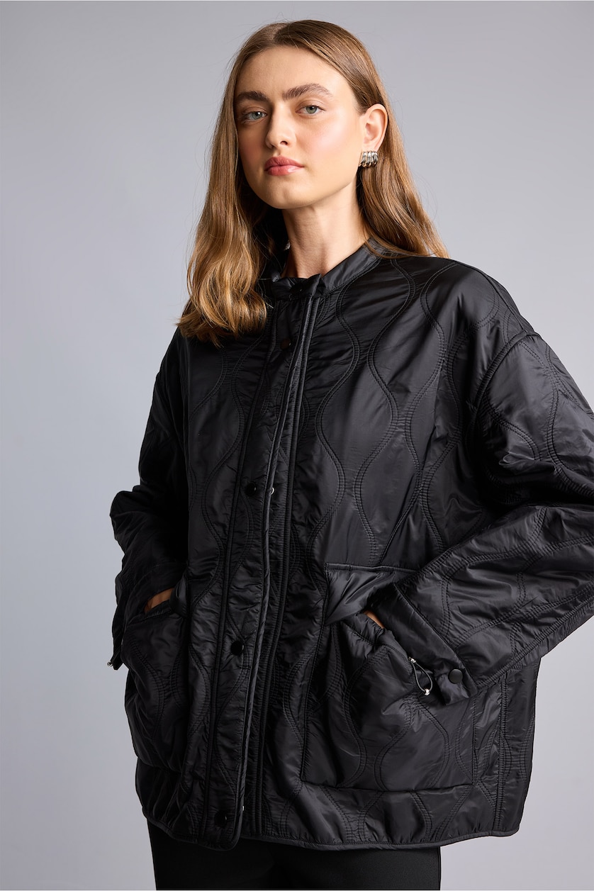 Kadın Siyah Relaxed Fit Leopar Desenli Mont