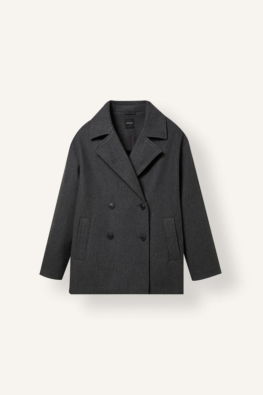 Women Anthracite Regular Fit Fur Collar Cashmere Coat