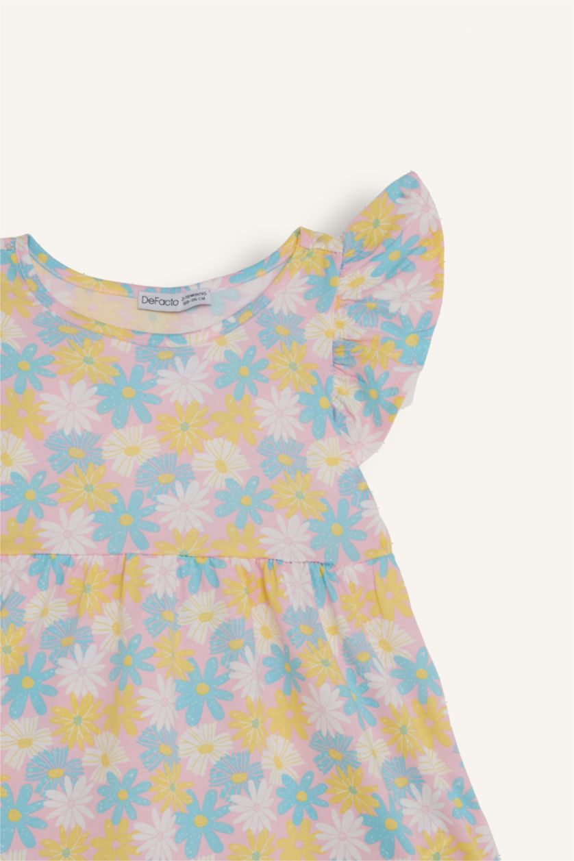 Baby Girls Pink Printed Strappy Knitted Dress