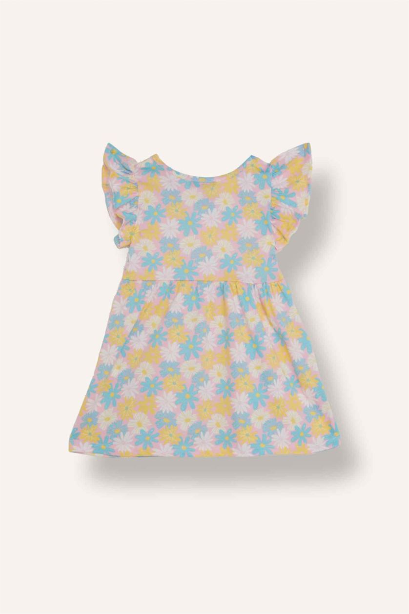 Baby Girls Pink Printed Strappy Knitted Dress