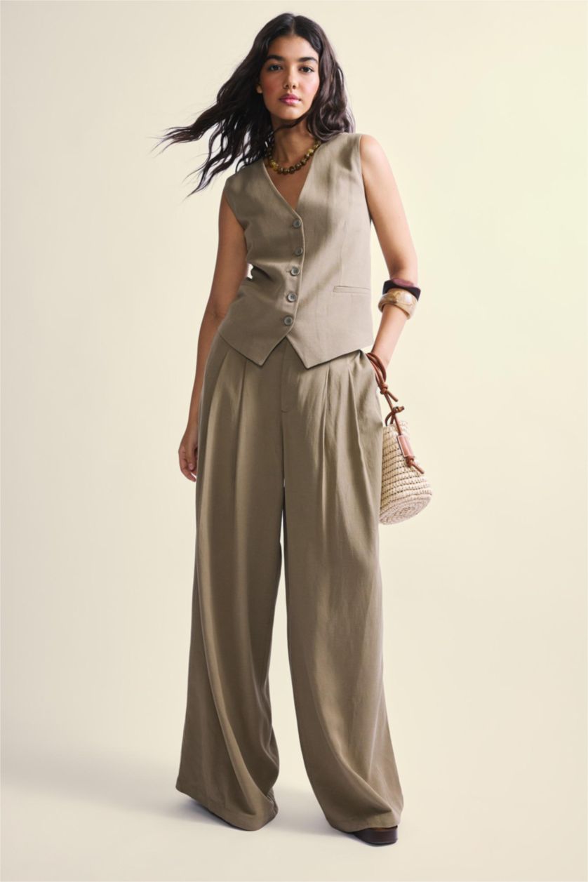 Women Light Khaki Wide Leg Trousers