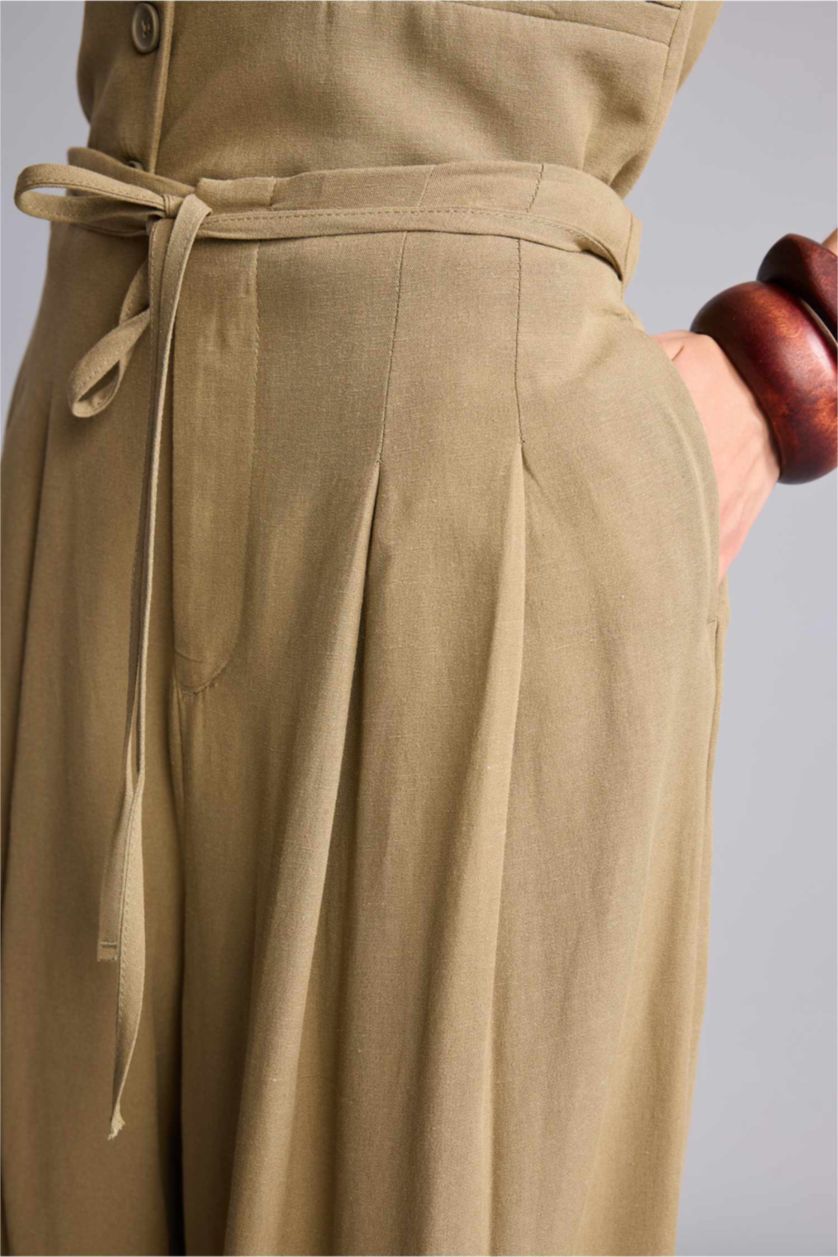 Woman Light Khaki Wide Leg Trousers