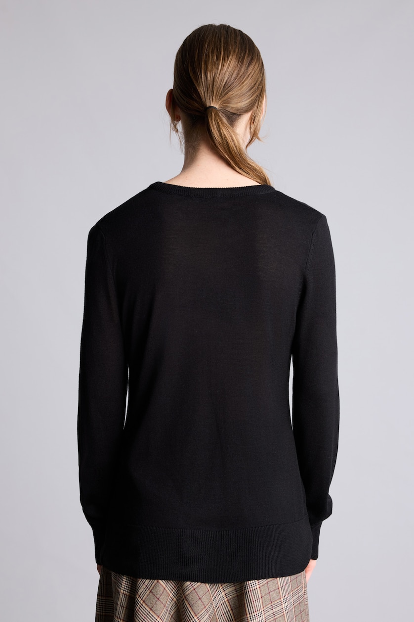 FEMME Noir Pull à col rond Coupe régulière