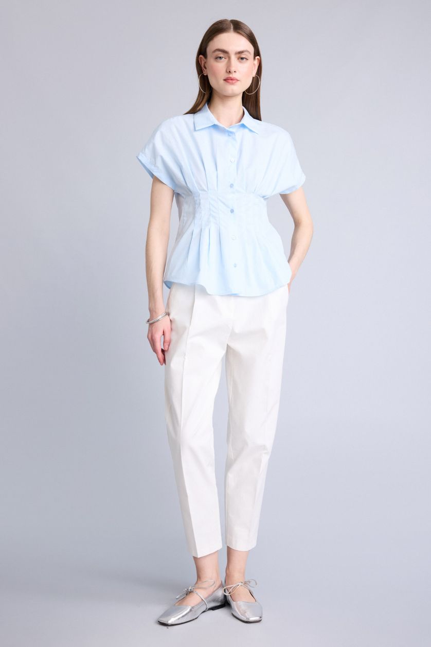 Kadın Açık Mavi Fitted Kısa kollu Poplin Gömlek