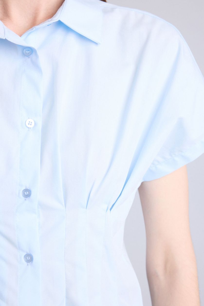 Kadın Açık Mavi Fitted Kısa kollu Poplin Gömlek