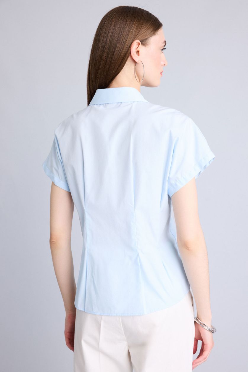 Kadın Açık Mavi Fitted Kısa kollu Poplin Gömlek