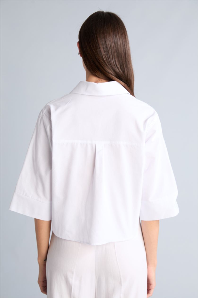 Kadın Kırık Beyaz Overshırt Fıt Kısa Kollu Gömlek