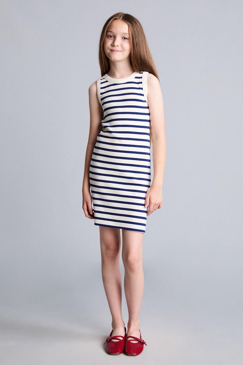 Young Girls - Teen Girls NAVY Girl Neck Striped Sleeveless Dress