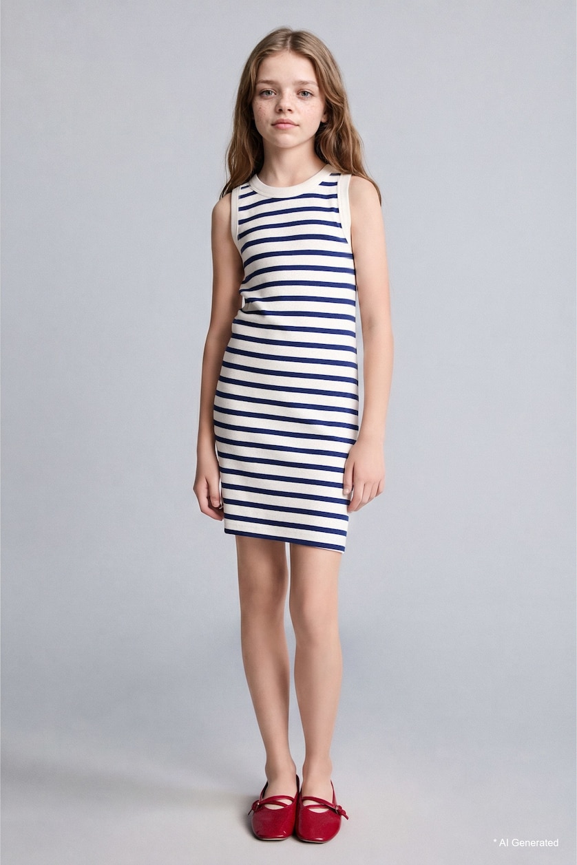 GIRLS & TEENS NAVY Girl Neck Striped Sleeveless Dress