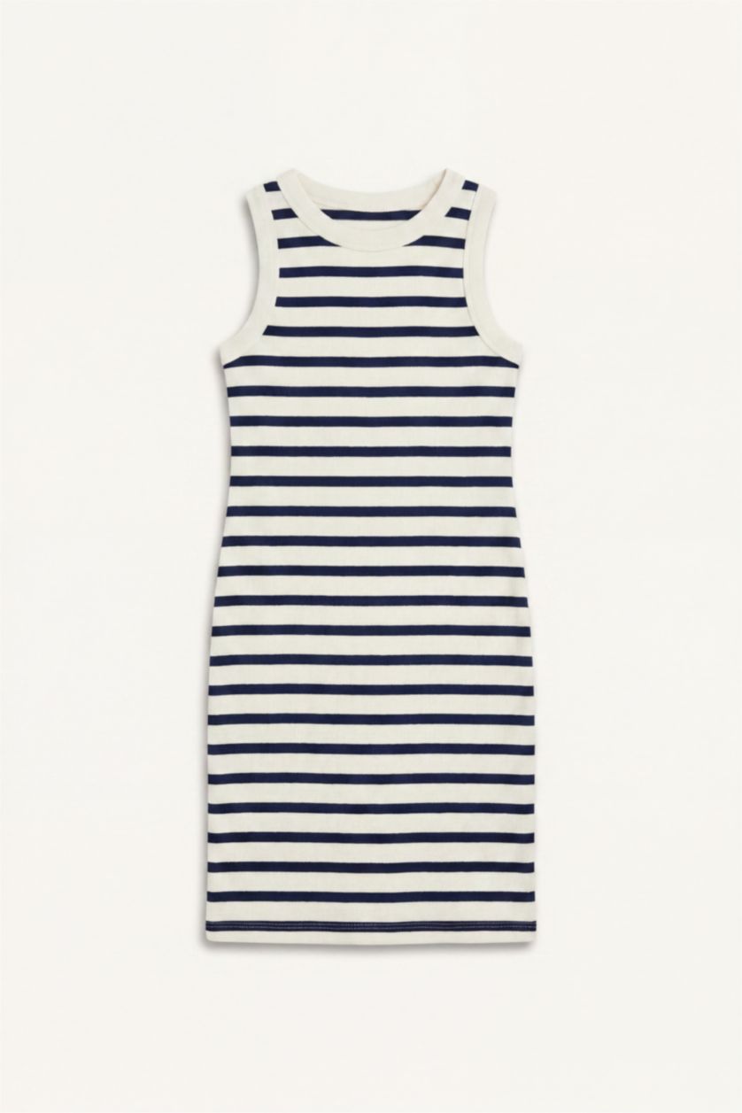 GIRLS & TEENS NAVY Girl Neck Striped Sleeveless Dress
