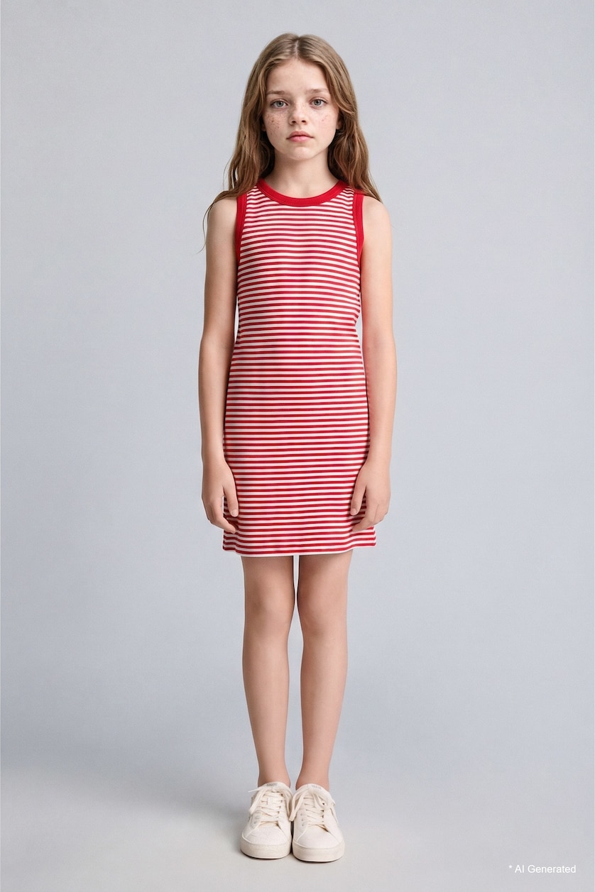 GIRLS & TEENS Red Girl Striped Sleeveless Red Dress