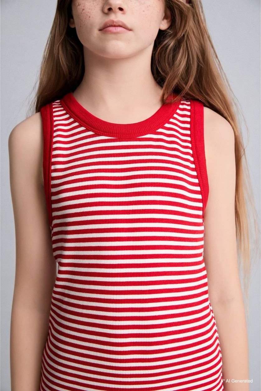 GIRLS & TEENS Red Girl Striped Sleeveless Red Dress