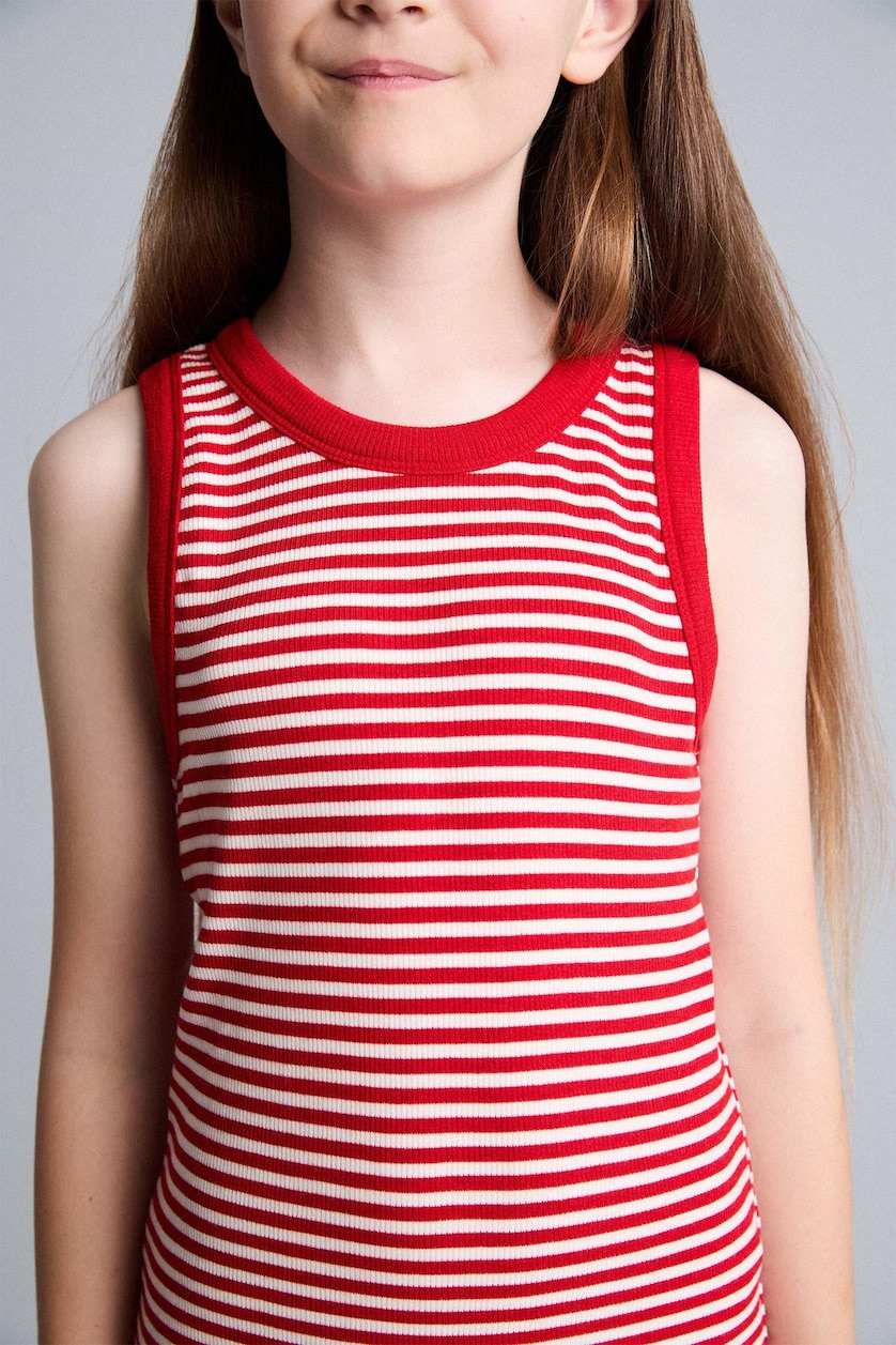 Girls & Teens Red Girl Striped Sleeveless Red Dress
