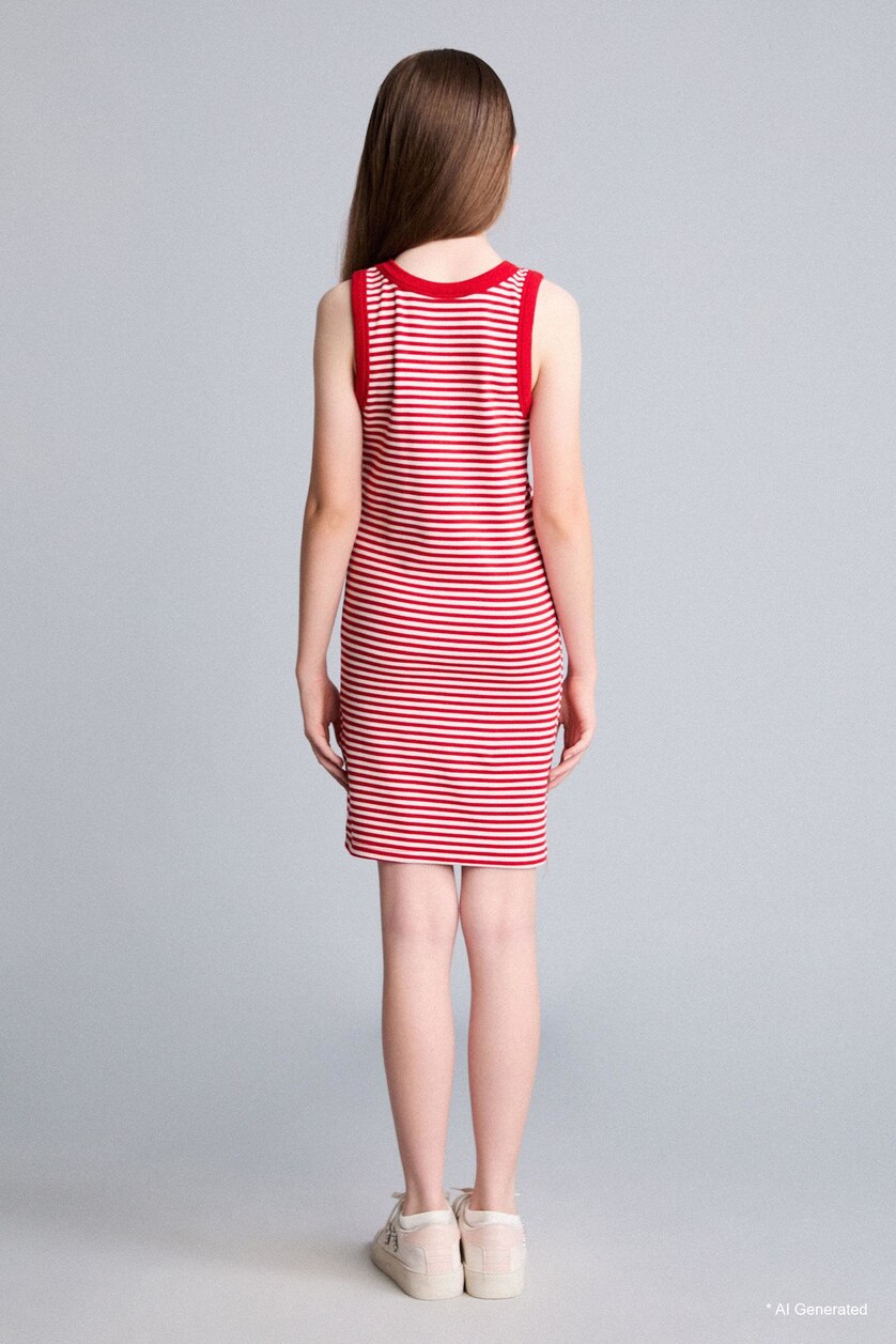 GIRLS & TEENS Red Girl Striped Sleeveless Red Dress
