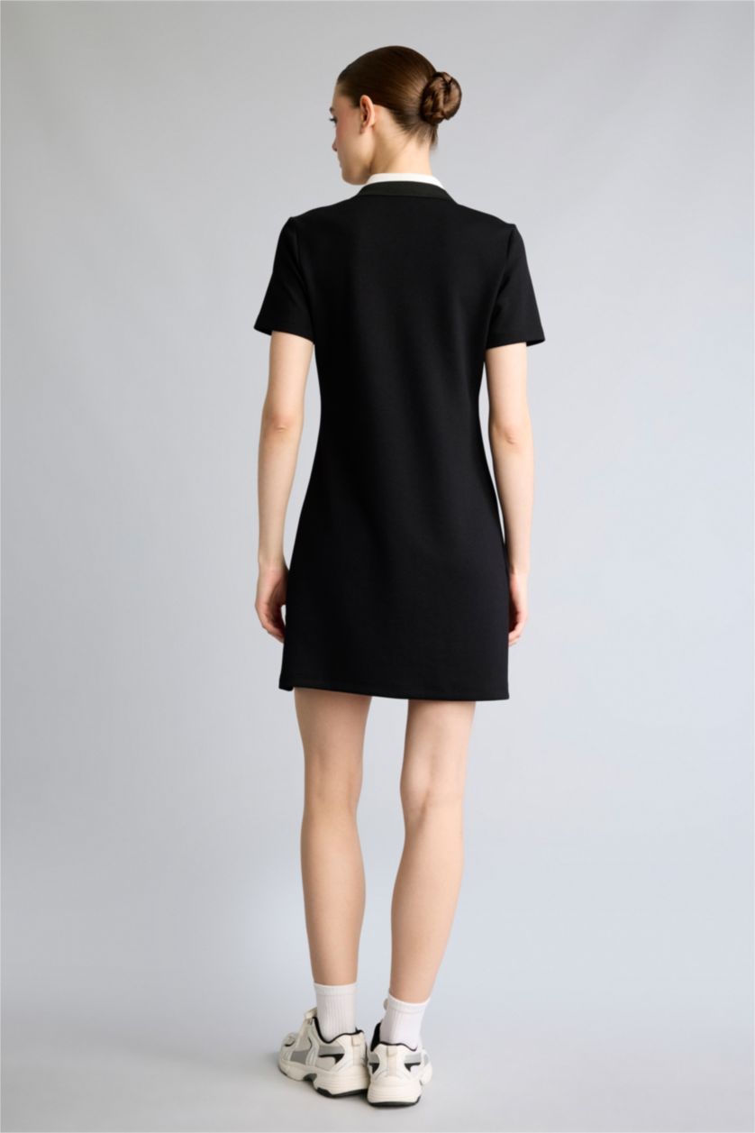 Woman Black Standard Fit Polo Neck Basic Mini Dress