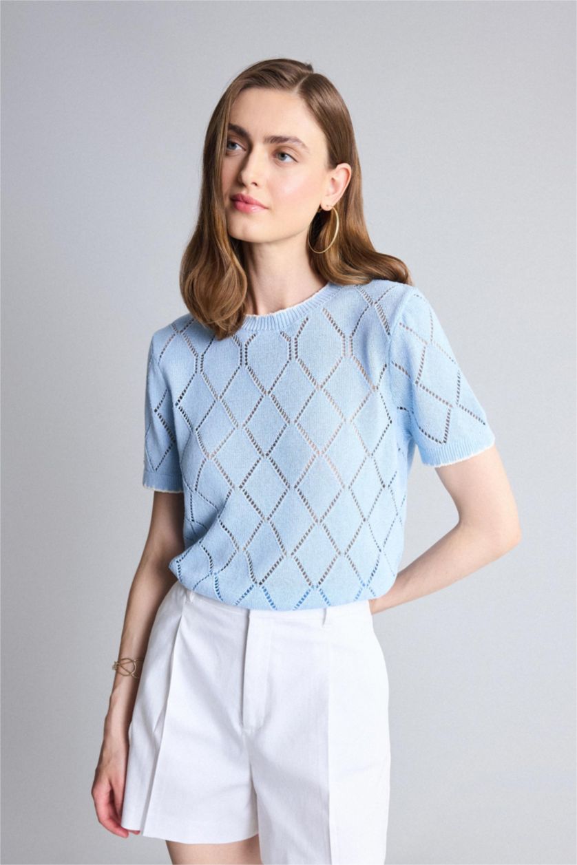 Women Light Blue Regular Fit Pullover