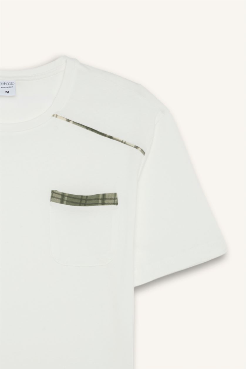 Erkek Beyaz %100 Pamuk New Regular Fit Şort Tişört 2'li Pijama Takımı