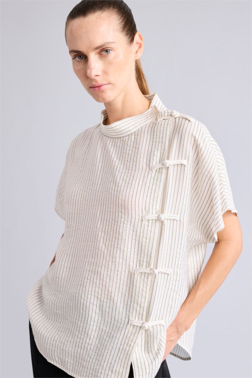 Woman Ecru Relax Fit Short Sleeve Shirt