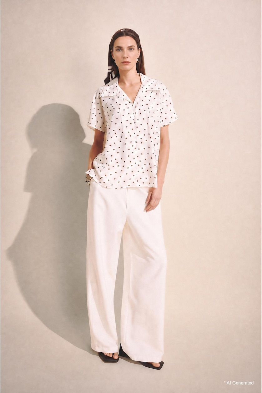 WOMAN White Relax Fit Printed Short Sleeve Blouse