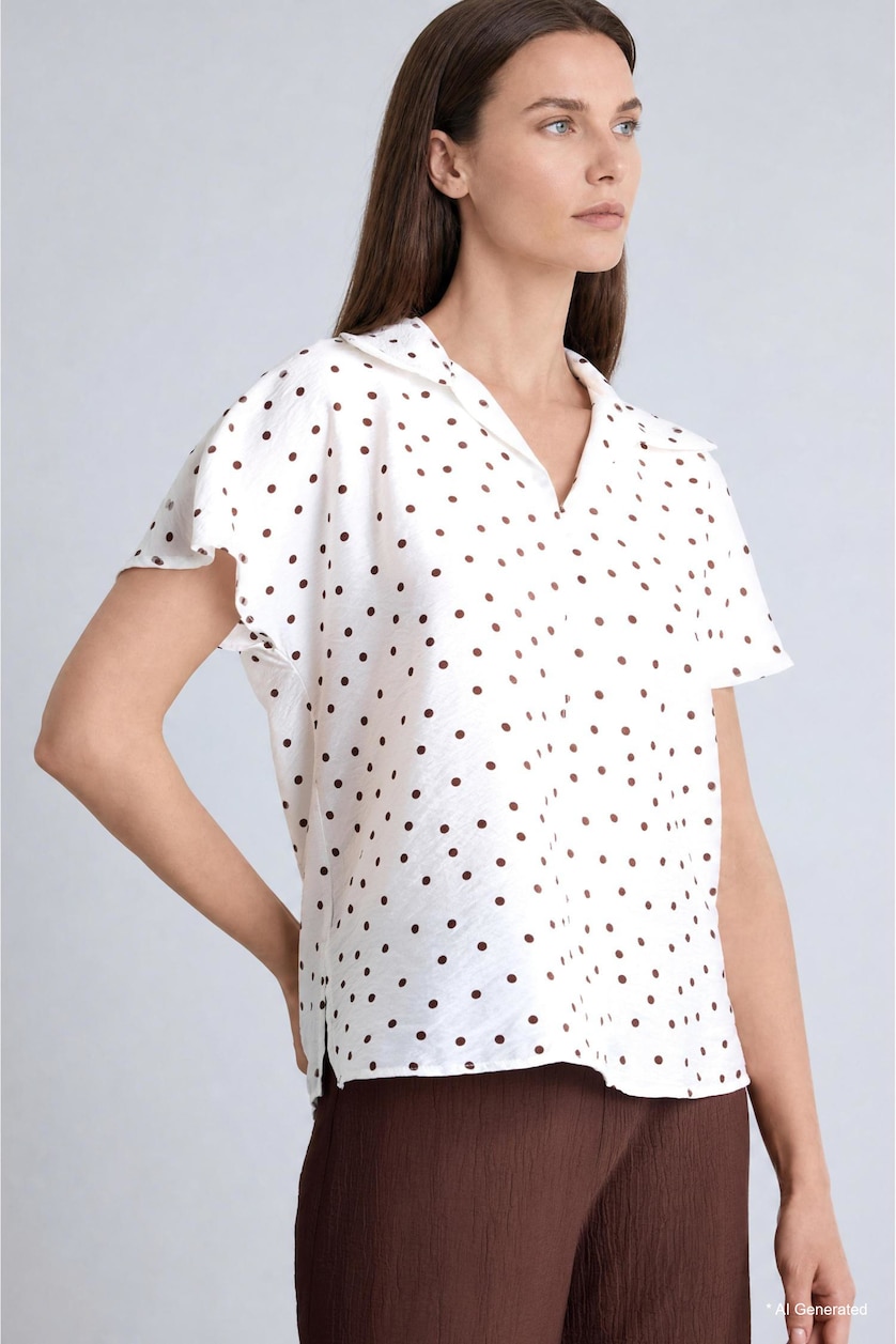 WOMAN White Relax Fit Printed Short Sleeve Blouse