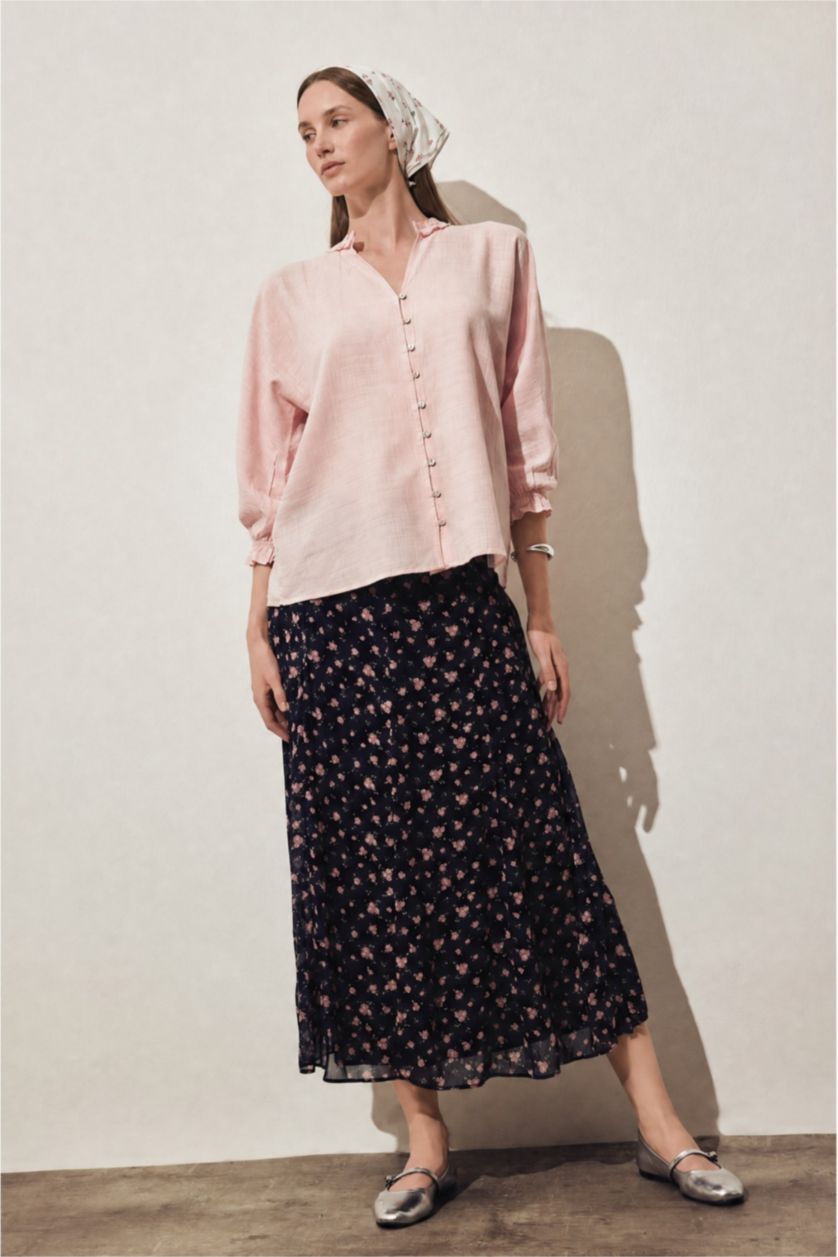 WOMAN NAVY A-Line Printed Chiffon Midi Skirt