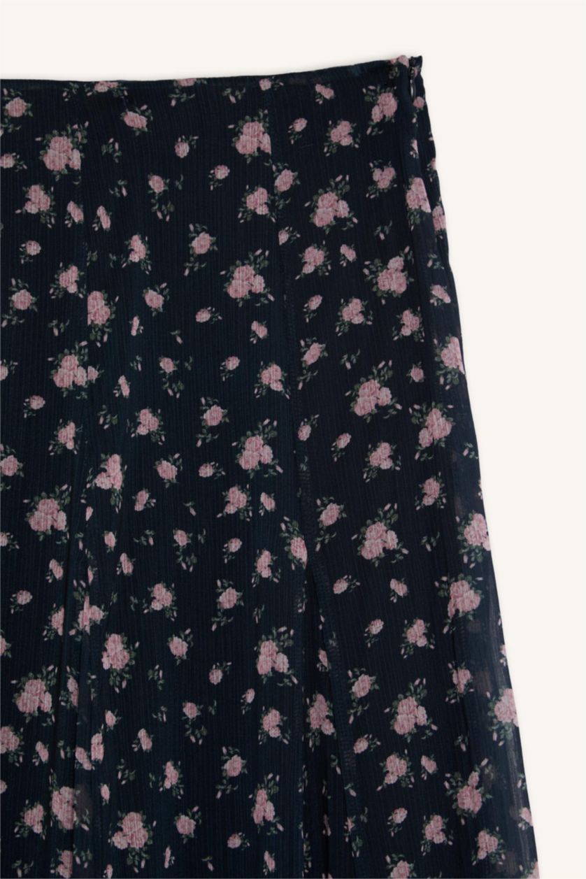 WOMAN NAVY A-Line Printed Chiffon Midi Skirt