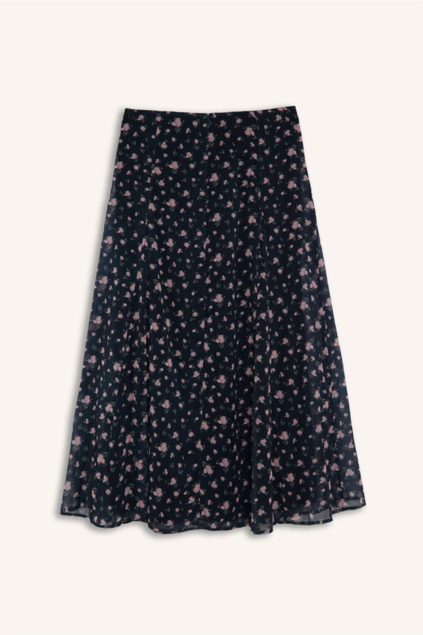 WOMAN NAVY A-Line Printed Chiffon Midi Skirt