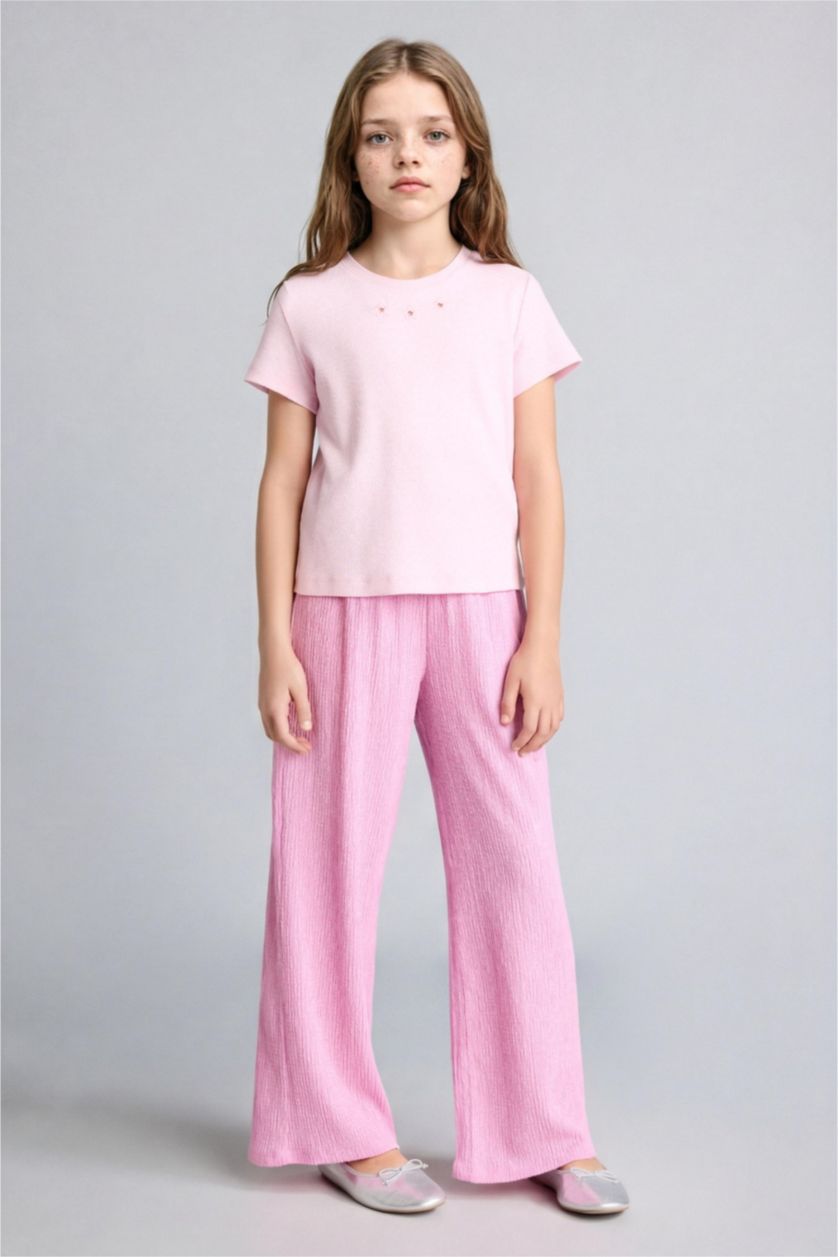GIRLS & TEENS Pink Girl Culotte Wrinkled Textured Pink Trousers