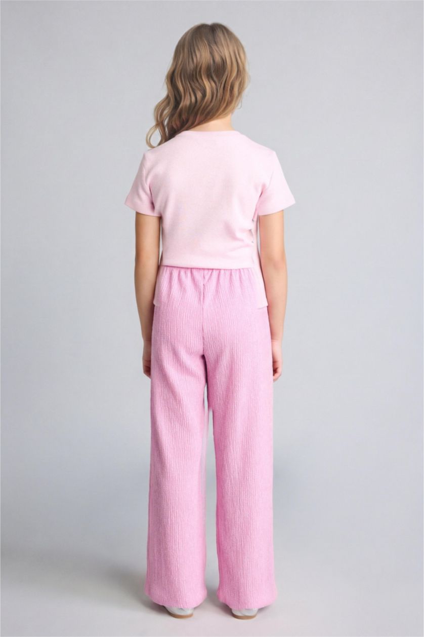 GIRLS & TEENS Pink Girl Culotte Wrinkled Textured Pink Trousers