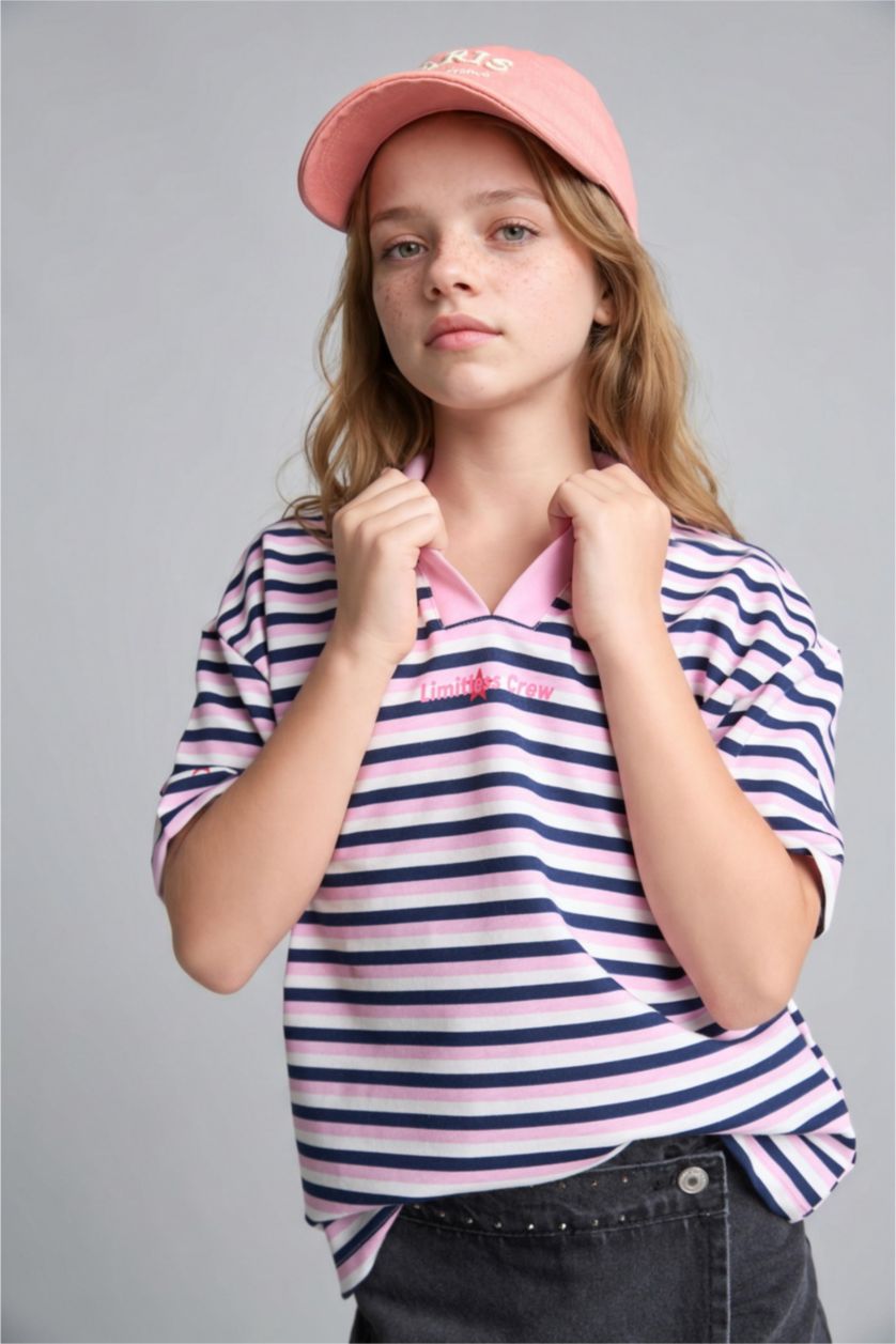 Young Girls - Teen Girls Lilac Printed Short Sleeve Polo T-Shirt