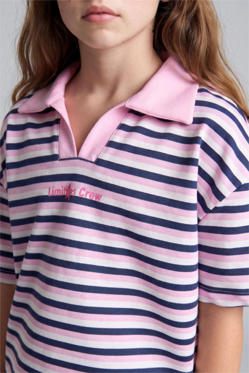 GIRLS & TEENS Lilac تيشيرت بولو بناتي نص كم قماش خفيف