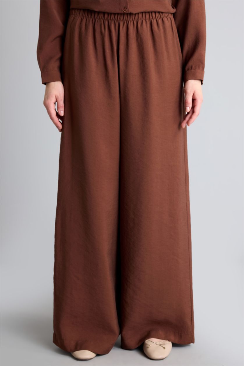 WOMAN Brown Wide Leg Modal Brown Trousers