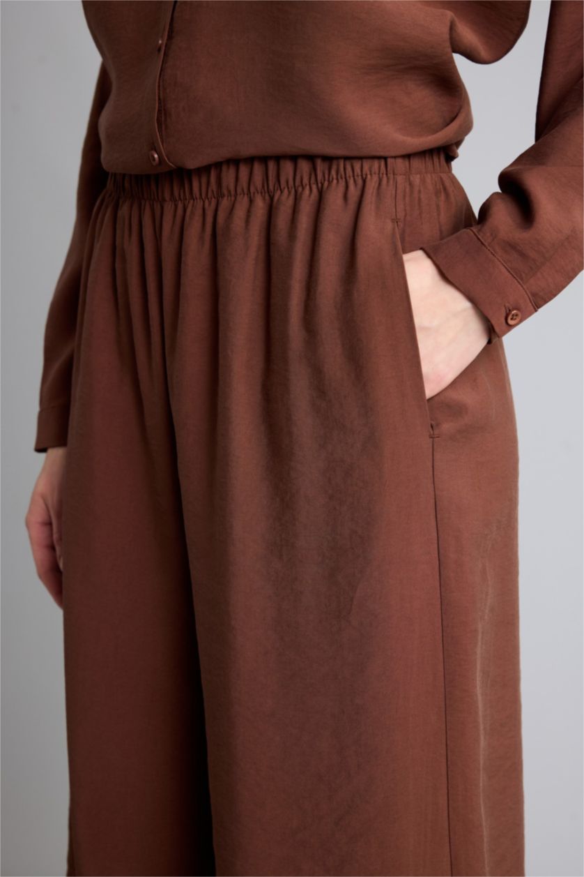 WOMAN Brown Wide Leg Modal Brown Trousers