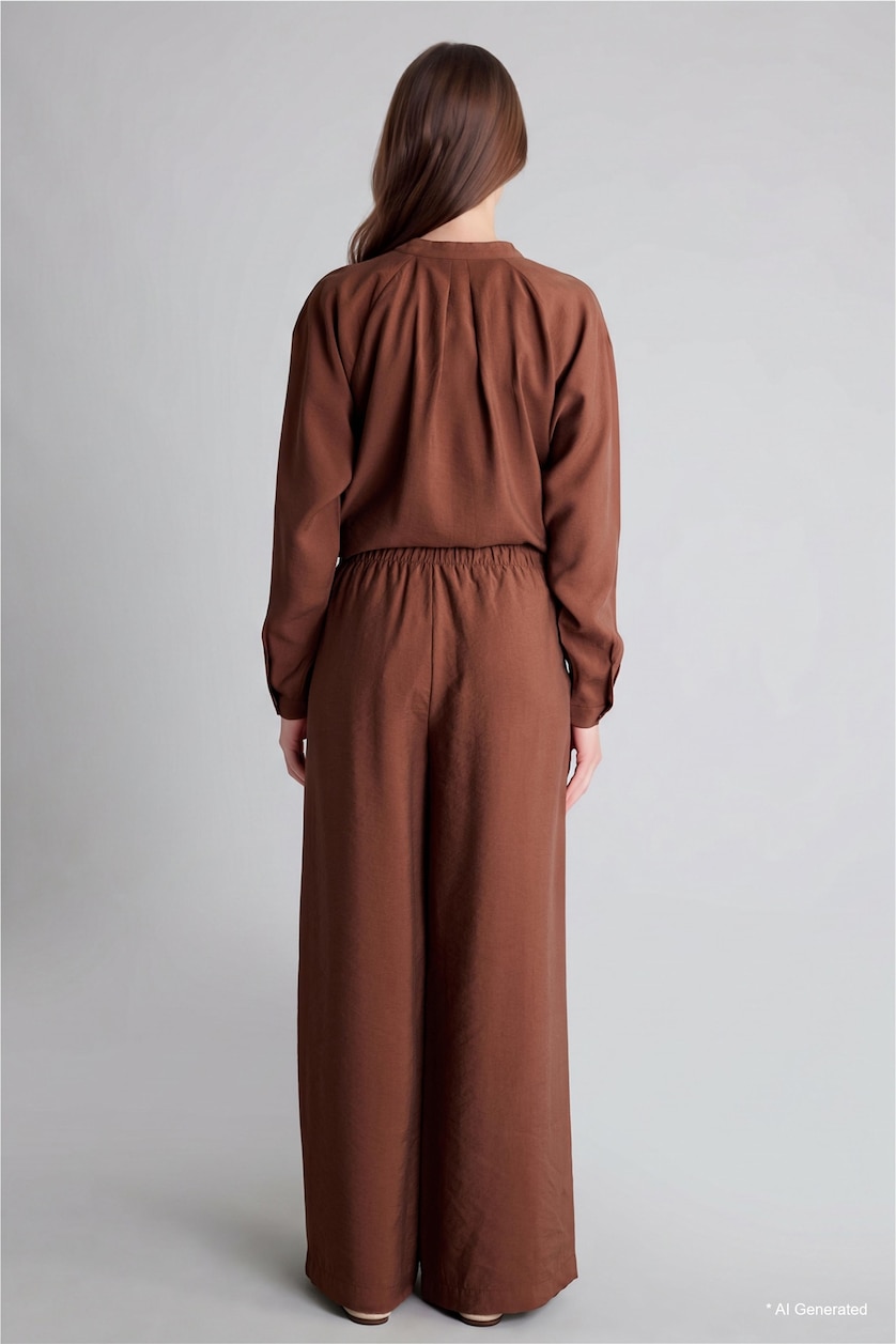 WOMAN Brown Wide Leg Modal Brown Trousers