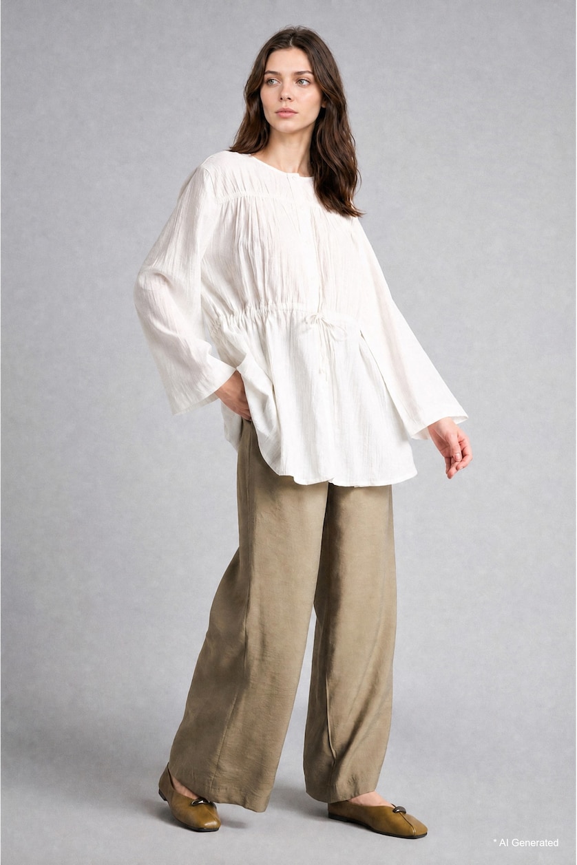 WOMAN Light Khaki Wide Leg Modal Light Khaki Trousers