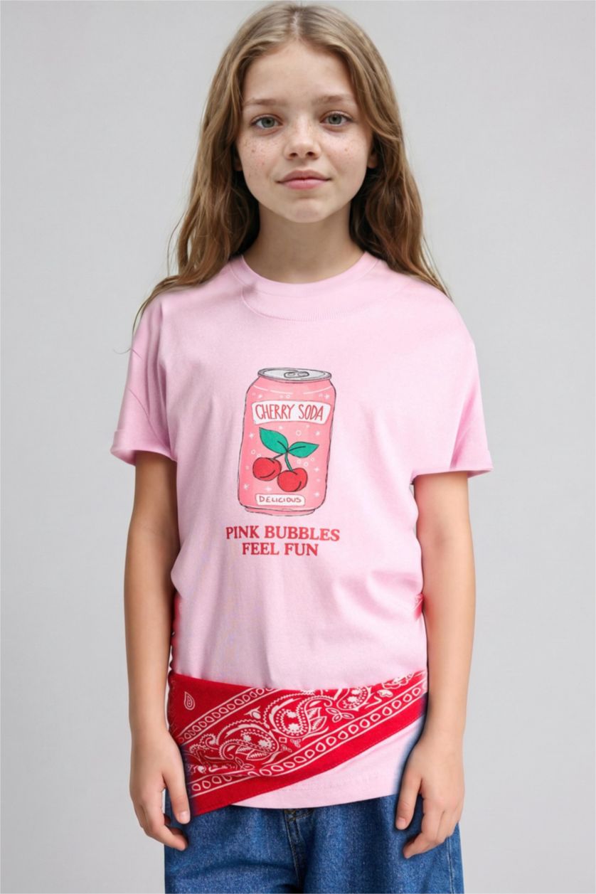 Young Girls - Teen Girls Light Pink Girl Printed Light Pink T-Shirt