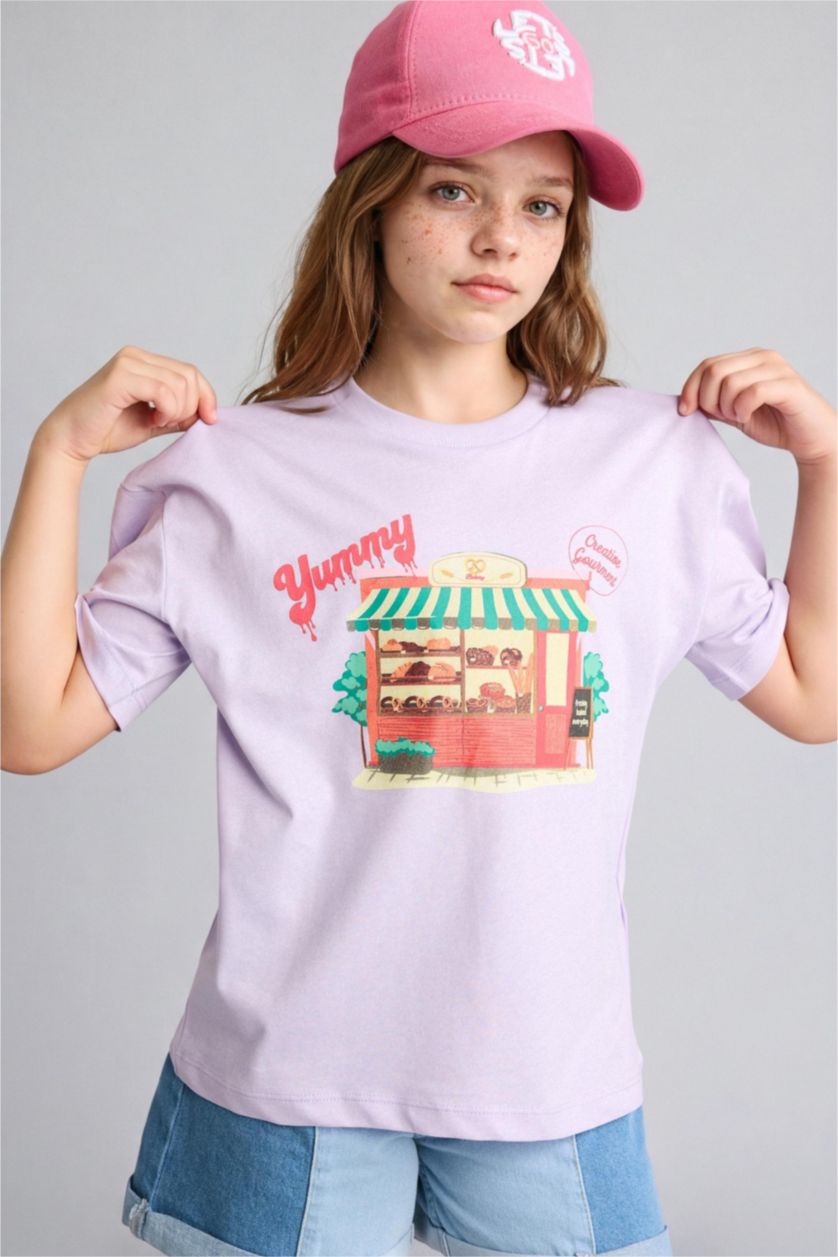 Young Girls - Teen Girls Lilac Girl Printed Short Sleeve Lilac T-Shirt