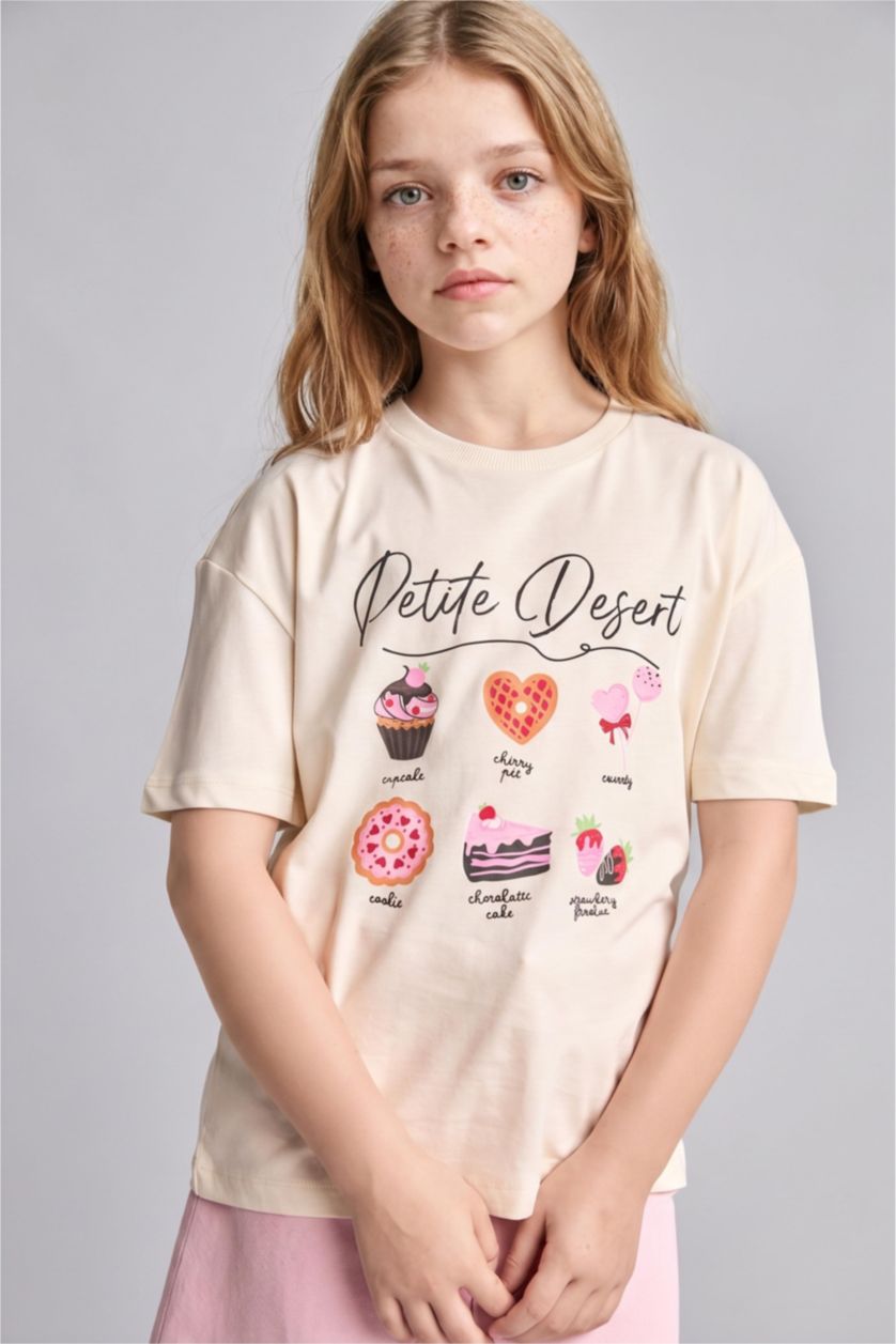 FILLES Écru T-shirt à col rond et manches courtes pour fille