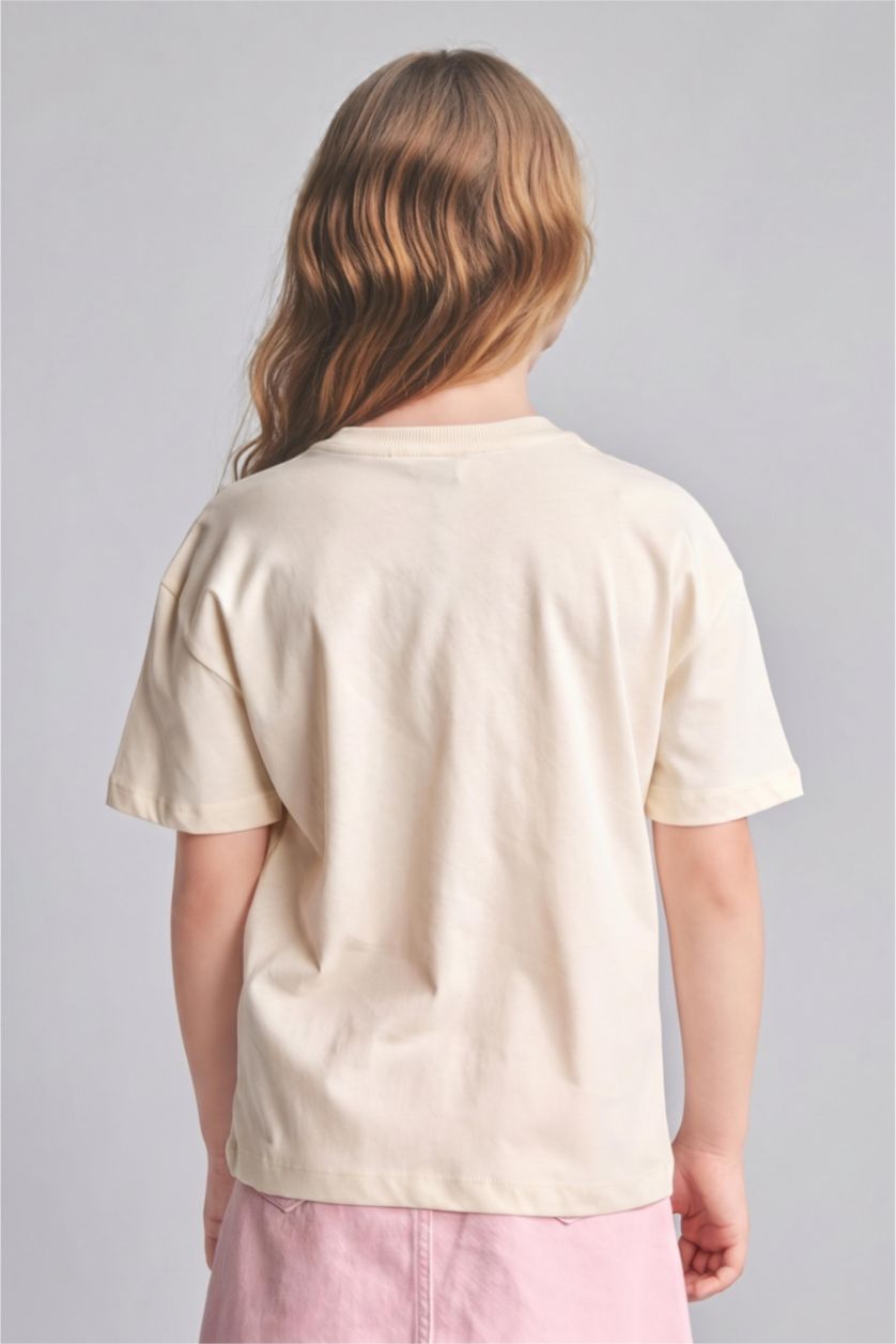 FILLES Écru T-shirt à col rond et manches courtes pour fille