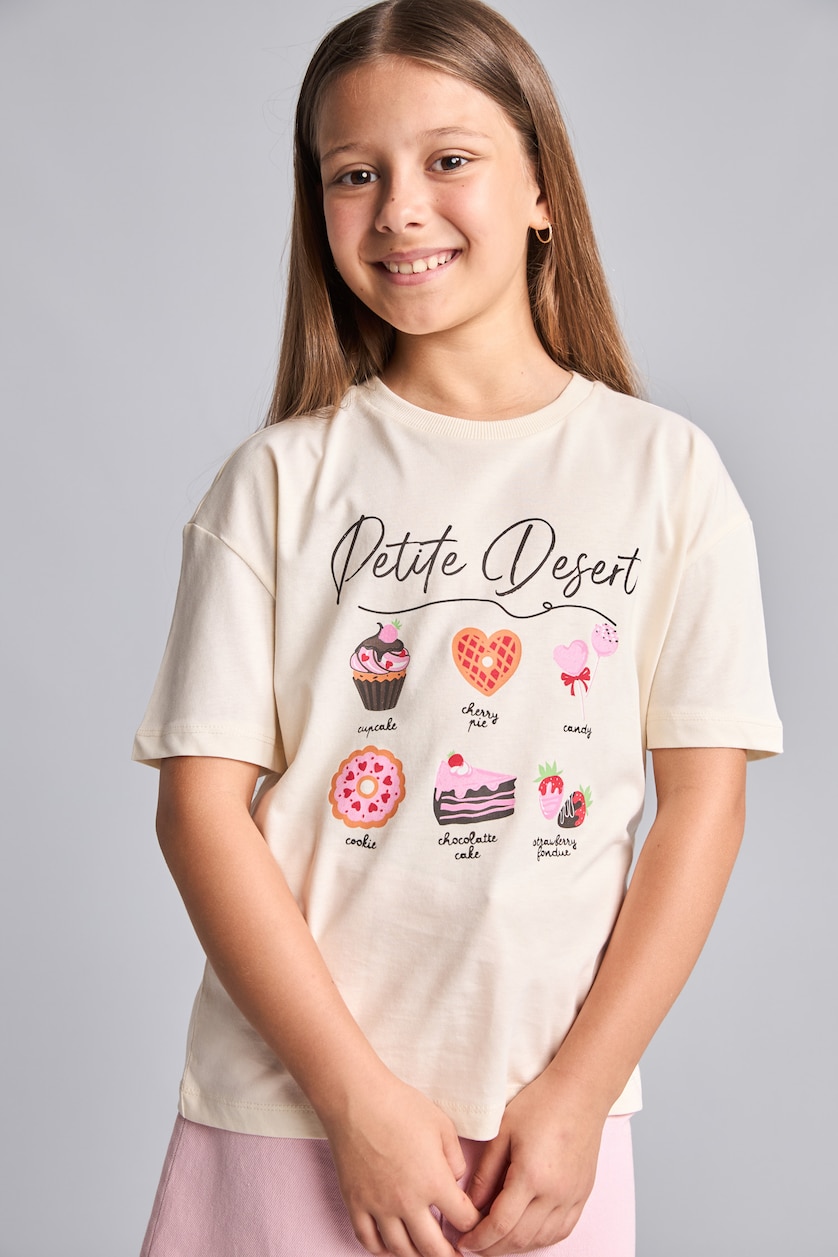 Young Girls - Teen Girls Ecru Girl Crew Neck Short Sleeve T-Shirt