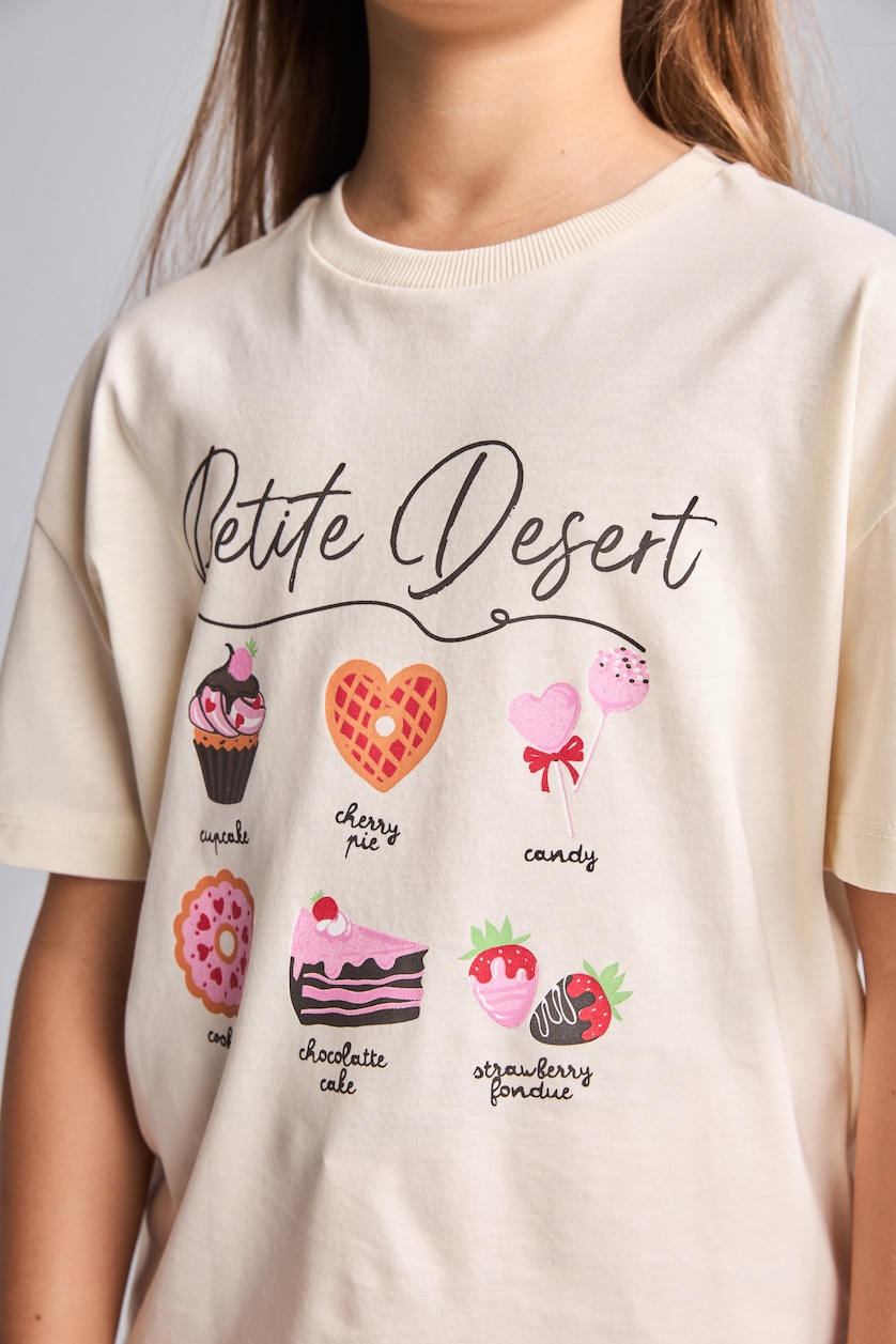 Young Girls - Teen Girls Ecru Girl Crew Neck Short Sleeve T-Shirt