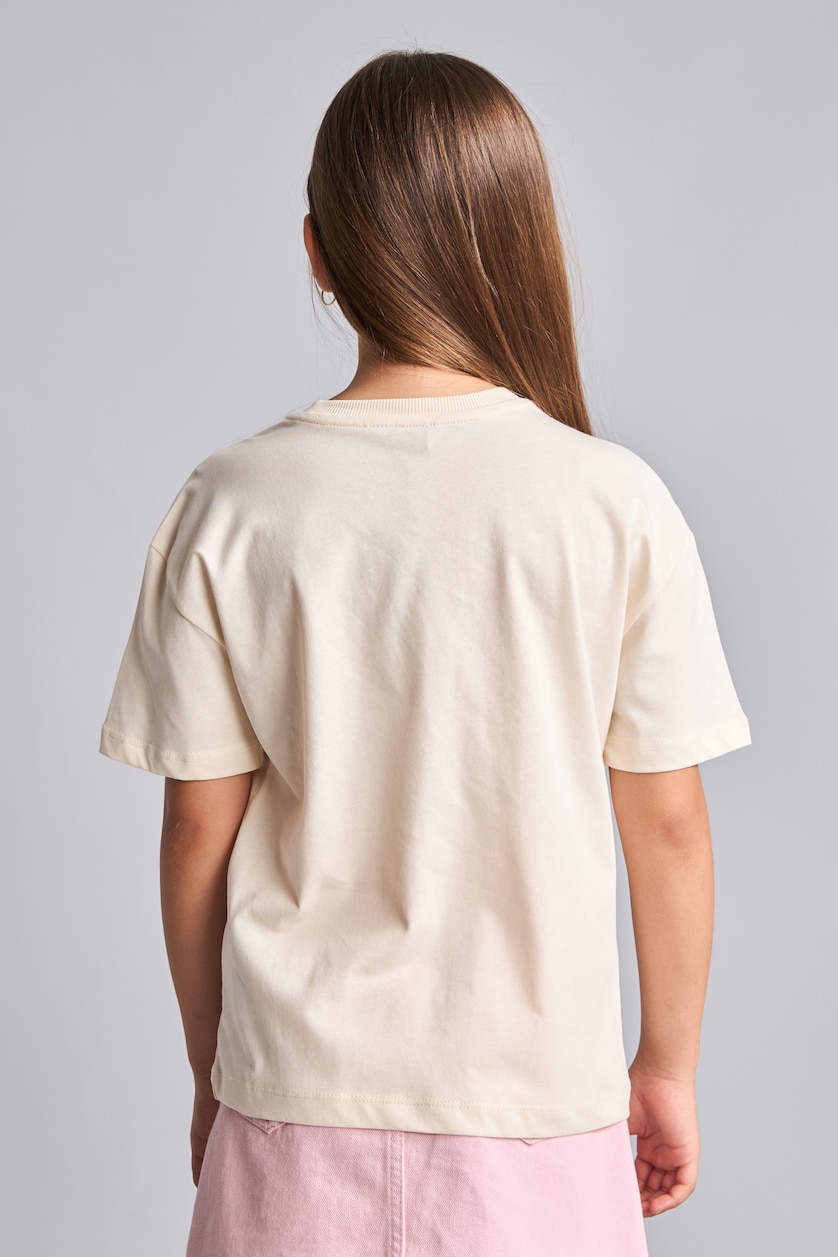 Young Girls - Teen Girls Ecru Girl Crew Neck Short Sleeve T-Shirt