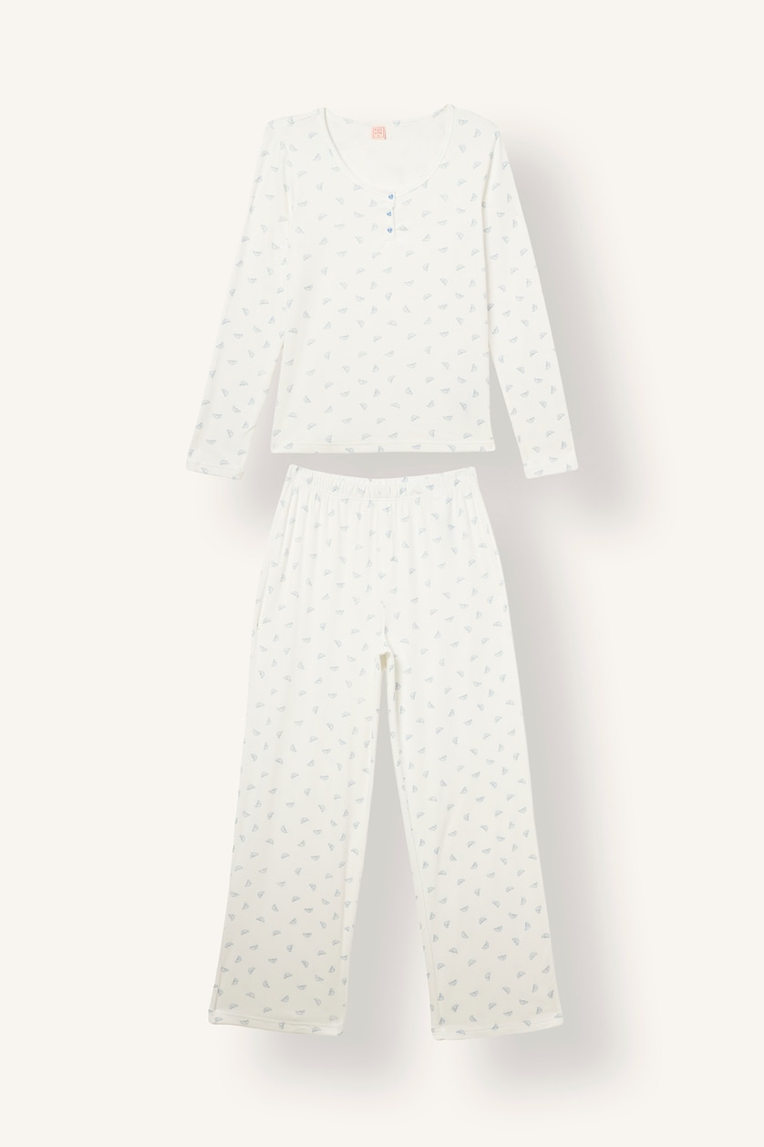 Kadın Ekru Regular Fit Desenli Pijama Takımı