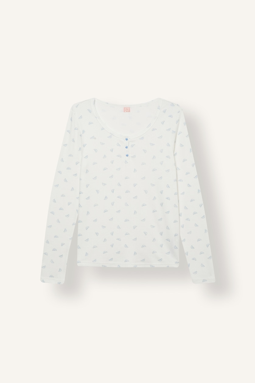 FEMME Écru Ensemble pyjama fleuri à manches longues avec boutons Coupe régulière